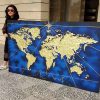 خرید تابلو ورق طلا نقشه جهان آبی