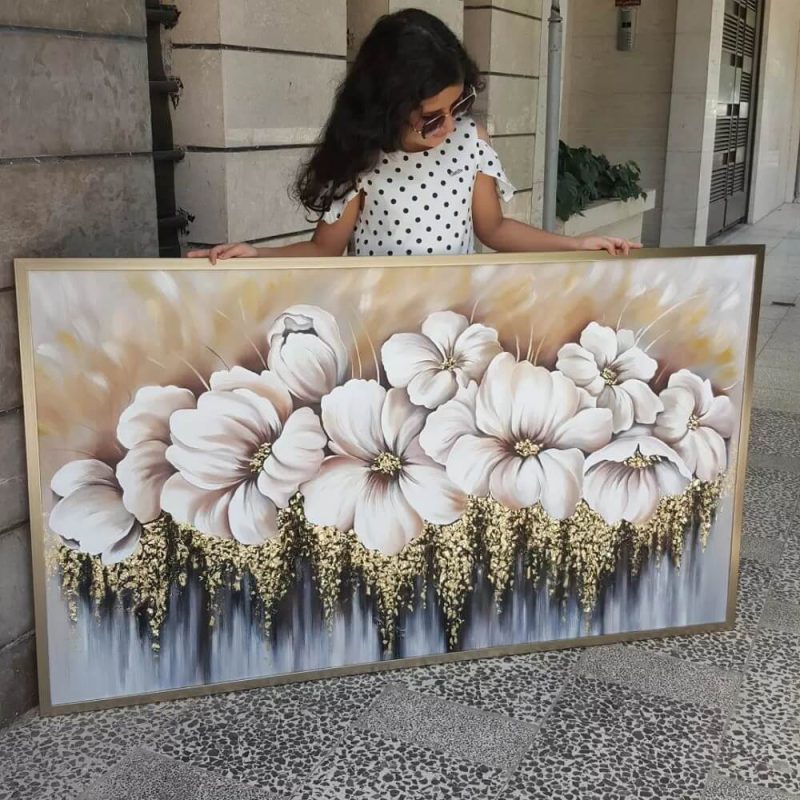 تابلو ورق طلا طرح گل آبشاری